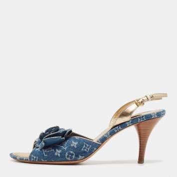 Pre Owned Louis Vuitton Blue Denim Slingback Sandals Size 39.5