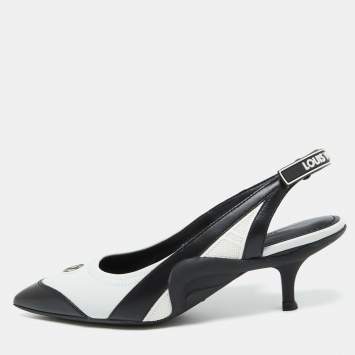 Pre Owned Louis Vuitton Black/White Leather Archlight Slingback Pumps Size 37