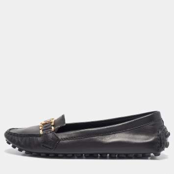 Pre Owned Louis Vuitton Black Leather Oxford Ballet Flats Size 38.5