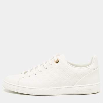 Pre Owned Louis Vuitton White Monogram Debossed Leather Frontrow Sneakers Size 37.5