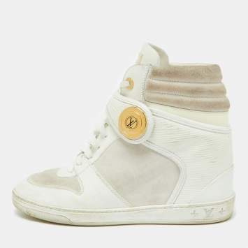Louis Vuitton White Epi Leather and Suede Postmark Wedge Sneakers Size 39