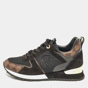 Pre Owned Louis Vuitton Black/Brown Mesh and Damier Ebene Canvas Run Away Sneakers Size 37