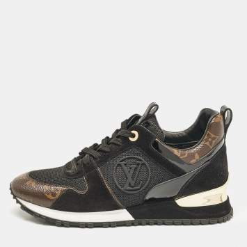 Pre Owned Louis Vuitton Black/Brown Mesh and Monogram Canvas Run Away Sneakers Size 38