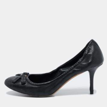Pre Owned Louis Vuitton Black Monogram Perforated Leather Elba Pumps Size 37