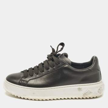 Pre Owned Louis Vuitton Black Leather Timeout Low Top Sneakers Size 37.5