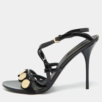 Pre Owned Louis Vuitton Black Patent Leather Criss Cross Strappy Sandals Size 40