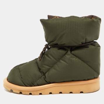 Pre Owned Louis Vuitton Olive Green Fabric Pillow Comfort Ankle Boots Size 36