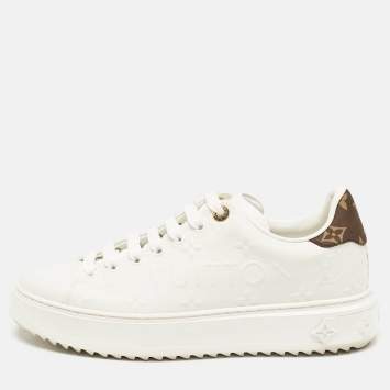 Pre Owned Louis Vuitton White Leather Time Out Lace Up Sneakers Size 39