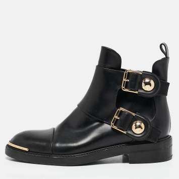 Pre Owned Louis Vuitton Black Leather Ankle Length Boots Size 36