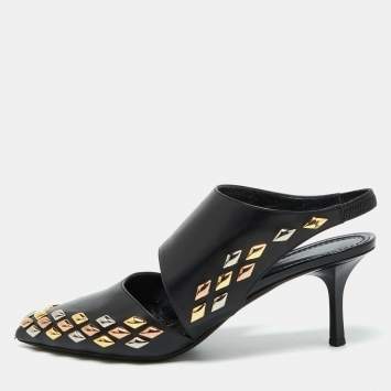 Pre Owned Louis Vuitton Black Leather Gold Rush Slingback Pumps Size 39