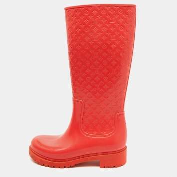 Pre Owned Louis Vuitton Coral Orange Monogram Rubber Splash Rain Boots Size 38