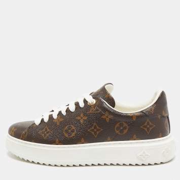 Pre Owned Louis Vuitton Brown Monogram Canvas Time Out Lace Up Sneakers Size 40