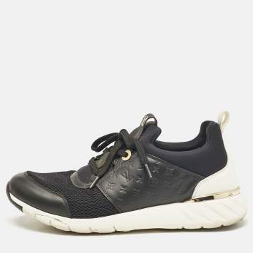Pre Owned Louis Vuitton Black Mesh and Monogram Leather Aftergame Sneakers Size 38.5