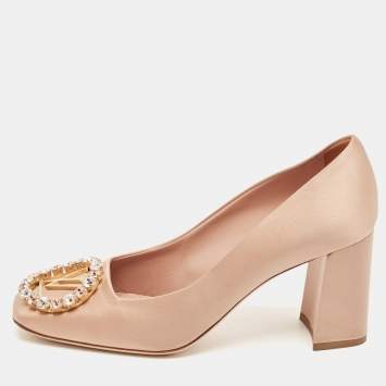 Pre Owned Louis Vuitton Beige Madeleine Block Heel Pumps Size 37.5