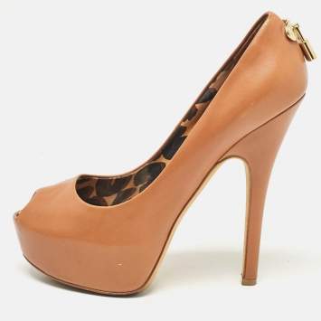 Pre Owned Louis Vuitton Brown Leather Oh Really! Peep Toe Platform Pumps Size 37.5