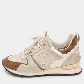 Pre Owned Louis Vuitton White Leather And Mesh Monogram Reverse Run Away Sneakers Size 38