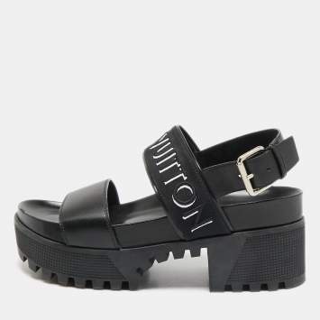Pre Owned Louis Vuitton Black Leather Platform Laureate Slingback Sandals Size 38
