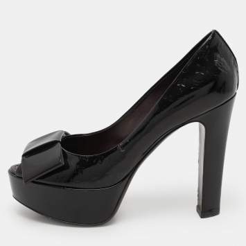 Pre Owned Louis Vuitton Amarante Vernis Monogram Leather Bow Detail Platform Pumps Size 37.5