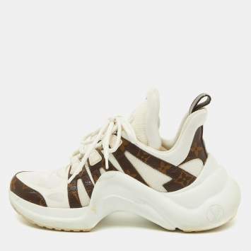 Pre Owned Louis Vuitton White Leather and Monogram Canvas Archlight Sneakers Size 38.5