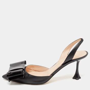 Pre Owned Louis Vuitton Black Leather Blossom Slingback Pumps Size 37.5