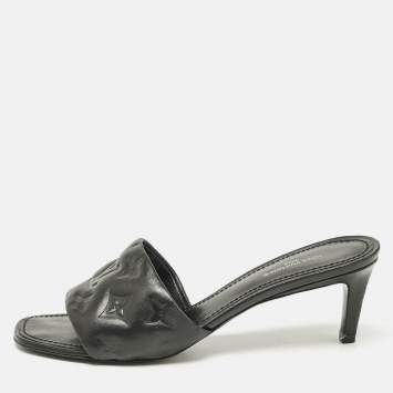 Pre Owned Louis Vuitton Black Leather Revival Slide Sandals Size 37