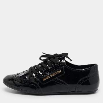 Pre Owned Louis Vuitton Black Patent Leather Low Top Brogue Sneakers Size 38