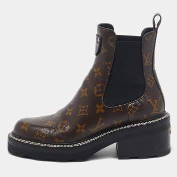 Pre Owned Louis Vuitton Monogram Canvas LV Beaubourg Ankle Boots Size 37