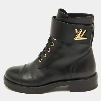 Pre Owned Louis Vuitton Black Leather Wonderland Ranger Combat Boots Size 38