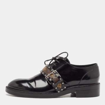 Pre Owned Louis Vuitton Black Glossy Leather Buckle Oxfords Size 38.5