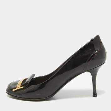Pre Owned Louis Vuitton Amarante Patent Leather Metal Logo Pumps Size 40