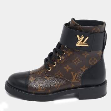 Louis Vuitton Black Monogram Canvas and Leather Wonderland Flat Ranger Boots Size 38