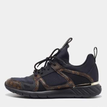 Pre Owned Louis Vuitton Black/Brown Fabric And Monogram Canvas Aftergame Sneakers Size 39.5