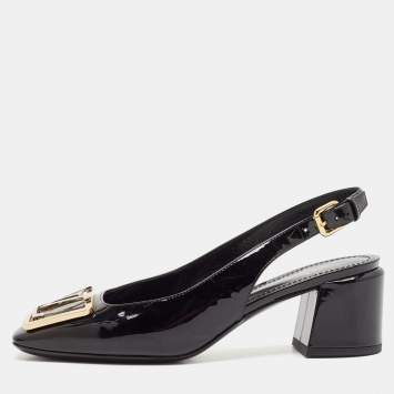 Pre Owned Louis Vuitton Black Vernis Leather Madeleine Slingback Pumps Size 37.5