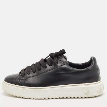Pre Owned Louis Vuitton Black Leather Time Out Low Top Sneakers Size 38.5