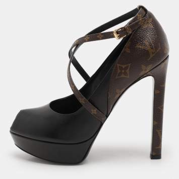 Pre Owned Louis Vuitton Black Monogram Canvas and Leather Temptation Pumps Size 37.5