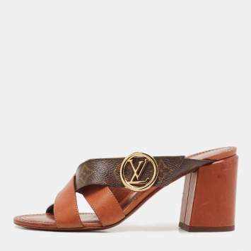 Pre Owned Louis Vuitton Brown Monogram Canvas and Leather Horizon Sandals Size 39