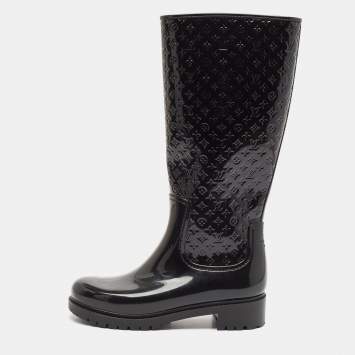 Pre Owned Louis Vuitton Black Monogram Rubber Rain Boots Size 38
