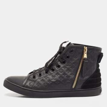Pre Owned Louis Vuitton Black Leather and Rubber Punchy High Top Sneakers Size 39