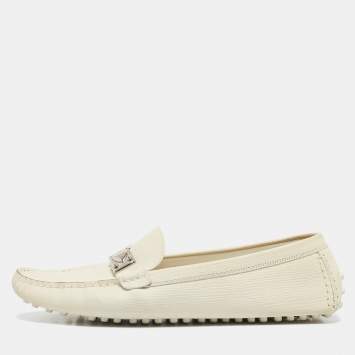 Pre Owned Louis Vuitton Cream Nubuck Leather Lombok Slip On Loafers Size 41
