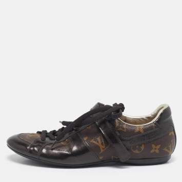 Louis Vuitton Brown Monogram Canvas and Patent Leather Low Top Sneakers Size 37.5