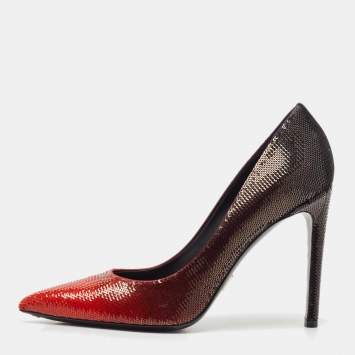 Pre Owned Louis Vuitton Black/Red Sequins Liza Pointed Toe Pumps Size 40