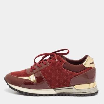 Pre Owned Louis Vuitton Burgundy Monogram Suede, Patent and Leather Run Away Lace Up Sneakers Size 37.5