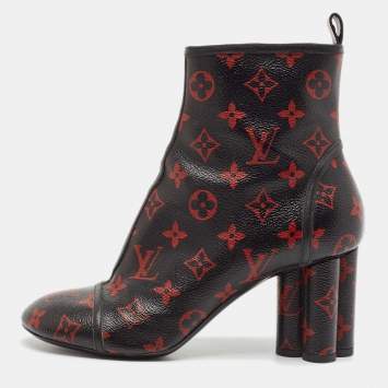 Louis Vuitton Black/Red Monogram Canvas Revival Ankle Length Boots Size 38