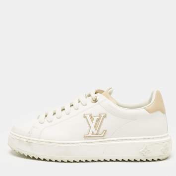 Pre Owned Louis Vuitton White/Beige Leather Time Out Sneakers Size 39