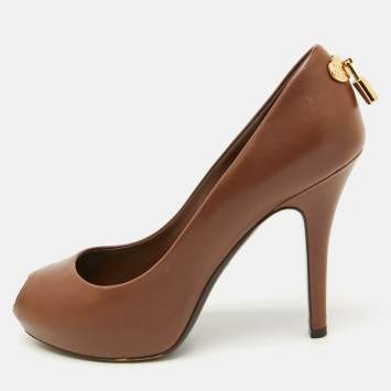 Pre Owned Louis Vuitton Brown Leather Oh Really! Platform Peep Toe Pumps Size 36.5