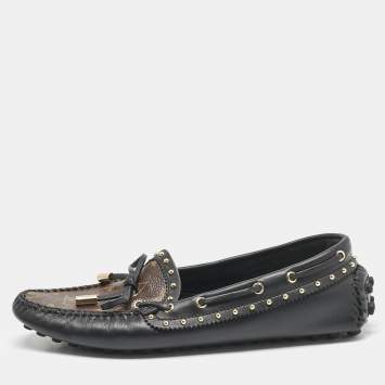 Pre Owned Louis Vuitton Brown Monogram Coated Canvas And Leather Gloria Loafers Size 36