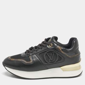 Pre Owned Louis Vuitton Brown/Black Leather and Canvas Neo Run Away Sneakers Size 39