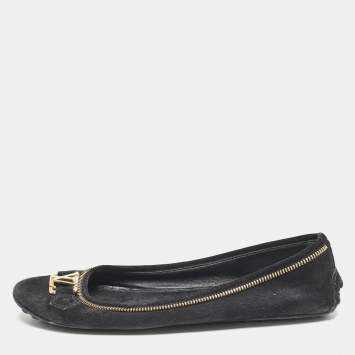 Louis Vuitton Black Suede Oxford Ballet Flats Size 39.5