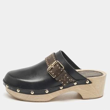 Louis Vuitton Black/Brown Canvas and Leather Cottage Clogs Size 38