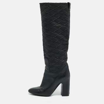Louis Vuitton Black Leather Donna Knee Length Boots Size 37